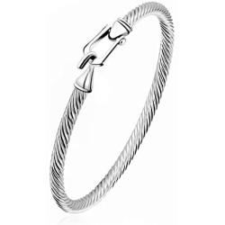 Tiyad Stainless Steel Twisted Bracelet Cable Bangle with Hook Clasp for Women Girl Jewelry. (SILVER)