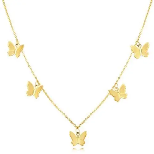 KissYan Layered Minimalist Necklace, 14K Gold Plated Butterfly Choker Cable Chain Heart Butterfly Pendant Necklace Delicate Jewelry for Girls Women