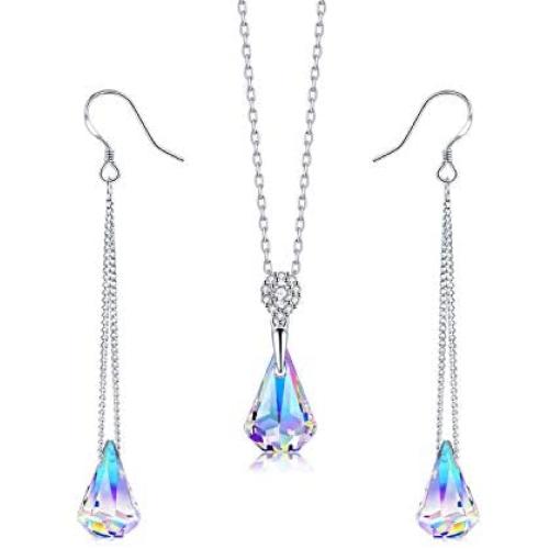 Aurora Borealis Jewelry for Women Girls,Sterling Silver Necklaces Earrings Crystal from Swarovski,Mothers Day Gift for Her