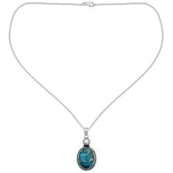 NOVICA Reconstituted Turquoise Cultured Freshwater Pearl Silver Pendant Necklace, 18'' Blue Visions