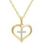 SOLIDGOLD- 14K Yellow Gold Crystal Clear CZ Cross Heart Pendant and an Adjustable Necklace Chain