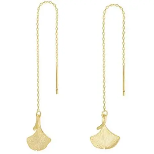18K Gold Plated Ginkgo Leaf Dangle Threader Earrings Long Chain 18K Gold Plated Ginkgo Leaf Dangle Threader Earrings Long Chain