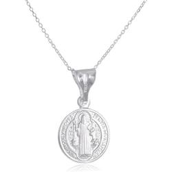 JOTW 925 Silver Saint Benedict Reversable Medal Pendant with 18 Inch Link Necklace