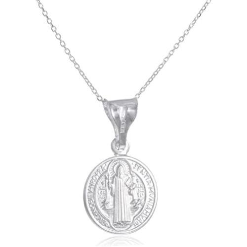 JOTW 925 Silver Saint Benedict Reversable Medal Pendant with 18 Inch Link Necklace