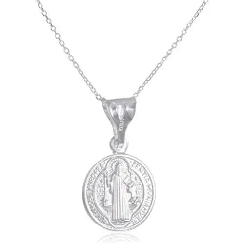 JOTW 925 Silver Saint Benedict Reversable Medal Pendant with 18 Inch Link Necklace
