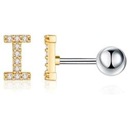 Initial Stud Cartilage Earrings for Girls, 14K Gold Plated Stainless Steel Post Girls Stud Earrings Letter Earrings for Kids Toddler Women, Tiny Hypoallergenic Gold Cartilage Earrings Jewelry