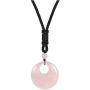 JUNHAN Natural Gemstone Lucky Coin Pendant Necklace for Women Men Reiki Healing Round Donut Crystal Stone Jewelry Adjustable Braided Cord