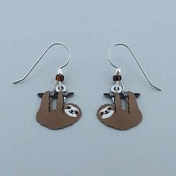 Sienna Sky Hand Painted Hanging Sloth Earrings, Surgical Steel Ear Wires
