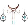 Vintage Earrings Bohemian Ethnic Turquoise Pendant Long Bandage Suede Choker Necklaces Teardrop Circle Round Hallow Pattern Dangle Set for Women Girls Jewelry