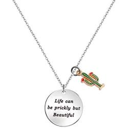 BAUNA Cactus Necklace Saguaro Cactus Charm Necklace Life Can Be Prickly But Beautiful Inspirational Necklace Gift for Her Friendship Desert Jewelry