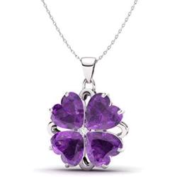 Diamondere Natural and Certified Heart Cut Gemstone and Diamond Flower Necklace in Sterling Silver | 1.65 Carat Pendant with Chain