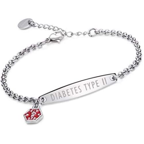 linnalove-Pre-Engraved Simple Rolo Chain Medical Alert id Bracelet for Women