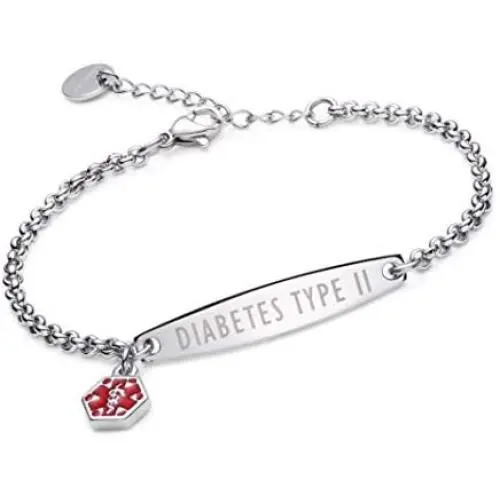 linnalove-Pre-Engraved Simple Rolo Chain Medical Alert id Bracelet for Women