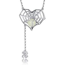 JZCOLOR Spider Pendant Necklace for Women - 925 Sterling Silver Heart Cobweb Necklace Halloween Jewelry Gift for Teens Girls