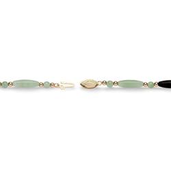 14K Yellow Gold Genuine Multicolor Jade Beaded and Barrel Strand Bracelet (5mm), Fish Hook Clasp, 7.5 inches