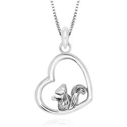 925 Sterling Silver Cute Lovly Squirrel Heart Pendant Necklace, 18''