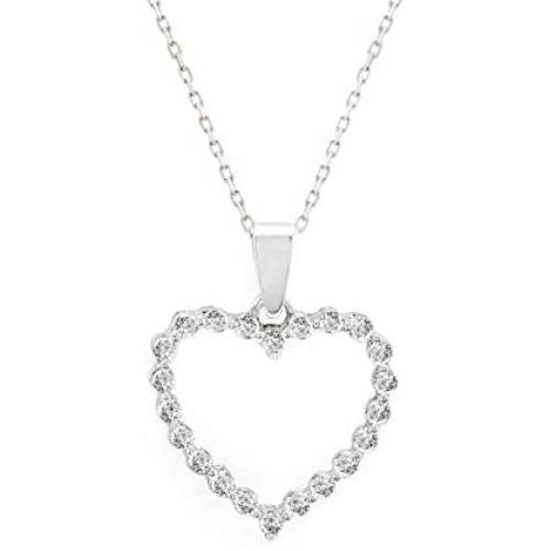 Quality Jewels 1/2 Carat Diamond Heart Pendant Necklace, 925 Sterling Silver Heart Necklace for Women and Girls, 18'' Adjustable Cable Chain