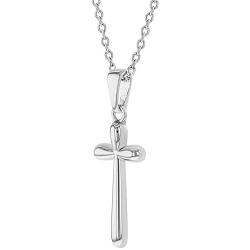 925 Sterling Silver Plain Stick Small Cross Pendant Necklace for Children 16''