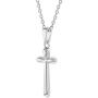 925 Sterling Silver Plain Stick Small Cross Pendant Necklace for Children 16''