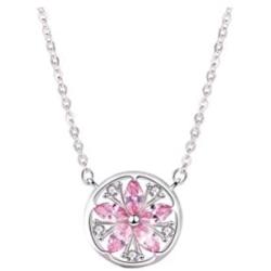 Lam Sence Sterling Silver Sakura Flower Pendant Necklace, Pink Jewelry for Women Girls