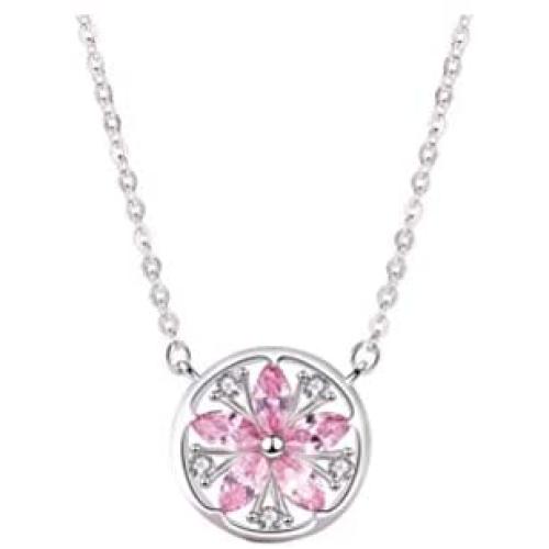 Lam Sence Sterling Silver Sakura Flower Pendant Necklace, Pink Jewelry for Women Girls