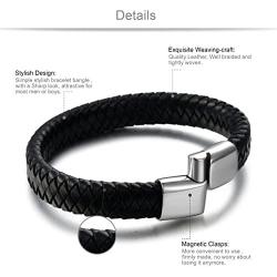 Jstyle Braided Leather Bracelets for Men Bangle Bracelets Fashion Magnetic Clasp 7.5-8.5 Inch