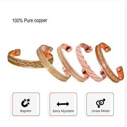 FASHIONZAADI Copper Bracelet Set of 5,Magnetic 100% Pure Copper Therapy Effective & Natural Relief Jewelry for Mens & Womens