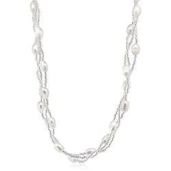Gem Stone King Twisted White Cultured Freshwater Pearl 16 Inch Necklace for Women and 7 Inch Bracelet with Magnetic Clasp