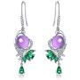 HXZZ Fine Jewelry Women Gifts Sterling Silver Natural Gemstone Amethyst and Rose Quartz Drop Dangle Hook Earrings Phoenix Design Style