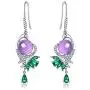 HXZZ Fine Jewelry Women Gifts Sterling Silver Natural Gemstone Amethyst and Rose Quartz Drop Dangle Hook Earrings Phoenix Design Style