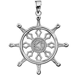 Religious Jewelry by FDJ Fine Sterling Silver Wheel of The Buddhist Dharma Pendant Necklace