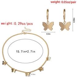 Nanafast Butterfly Necklace Earrings Set Adjustable Butterfly Chain Necklace Charm Hoop Earrings Butterfly Jewelry for Women Girls Christmas Birthday