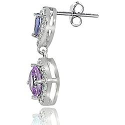 Sterling Silver Amethyst Tanzanite and White Topaz Dangle Earrings