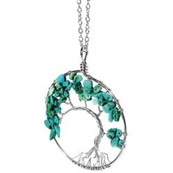 Luvalti Tree of Life - Gemstone Chakra Jewelry Blue Silver Chain Necklace