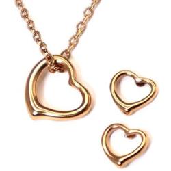 RAYMONDS BOUTIQUE 14K Rose Gold Silver Plated Open Heart Shape Floating Love Pendant Necklace and Earrings Jewelry Set for Women, Girls, Teens, Kids with Adjustable Chain