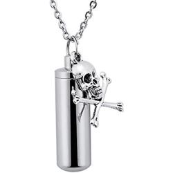 Bluesnow Cylinder Bottle Pirate skull Urn Keepsake Pendant Necklace Memorial Ash Keychain Cremation Jewelry