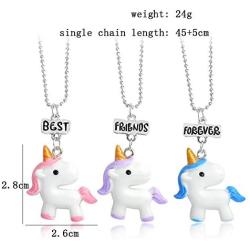 na 3 Pcs/Set Cartoon Necklaces French Fries Hot Dog Bread Hamburger Pendant Best Friends Unicorn Necklace Christmas BFF Sets Jewelry (Unicorn)