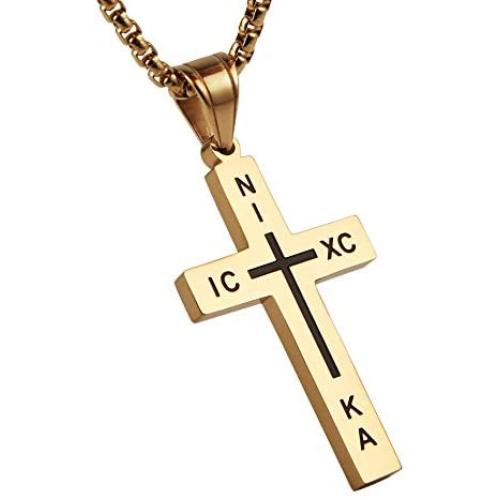 HZMAN Stainless Steel Russian Orthodox Cross Pendant Necklace for Men Women, NIKA, ICXC