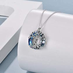 TOUPOP Mom Gifts for Mothers Day Sterling Silver Tree of Life Necklace with Blue Circle Crystal Family Jewelry Gifts for Mom Women Mother Grandmother Teen Girls Friend Birthday