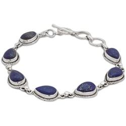 NOVICA Lapis lazuli .925 Sterling Silver Link Bracelet 7.5'', Caressing Rain in Blue