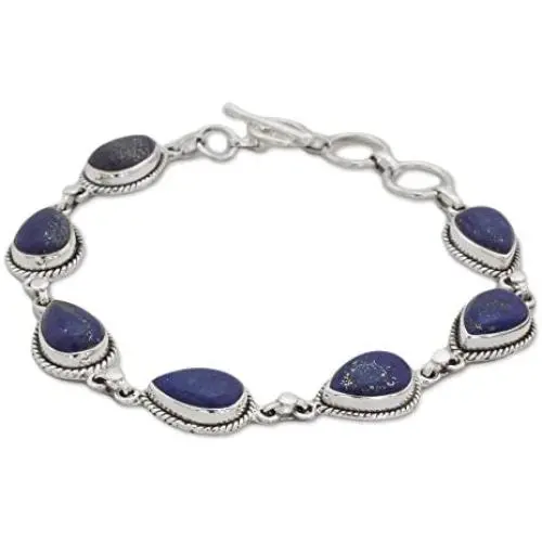 NOVICA Lapis lazuli .925 Sterling Silver Link Bracelet 7.5'', Caressing Rain in Blue