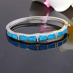 CiNily Bangle Bracelets for Women Rhodium Plated Opal Bracelet Jewelry Gift Gemstone Bangle Bracelet 8.85 inch