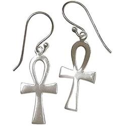 Tisoro 925 Solid Sterling Silver Big Ankh Cross Dangling Earrings, Large Egyptian Dangle Gothic