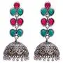 Crunchy Fashion Bollywood Jewellery Traditional Ethnic Bridal Bride Wedding Bridesmaid Oxidised Silver Pink- Green Indian Jhumka Jhumki Earrings Jewelry For Women