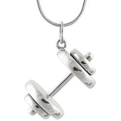 FashionJunkie4Life Sterling Silver Dumbbell Weight Pendant Necklace, 18'' Snake Chain