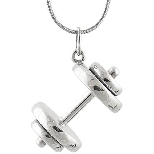 FashionJunkie4Life Sterling Silver Dumbbell Weight Pendant Necklace, 18'' Snake Chain