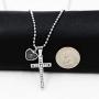 Stainless Steel Cross Faith Pendant Necklace, Cubic Zirconia Pave-Setting, Heart Mustard Seed Pendants Y917