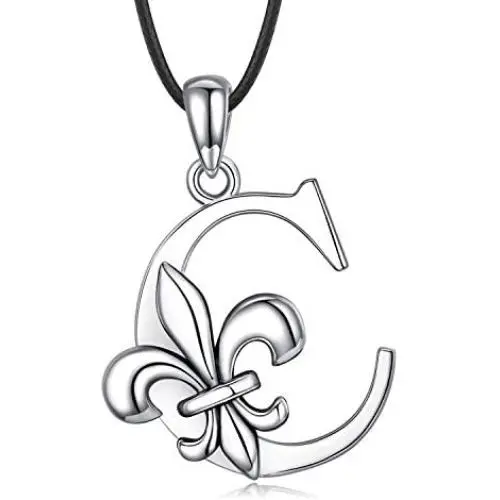 Sterling Silver Initial Necklace Dainty Fleur de Lis Necklaces 26 Letters Alphabet Personalized Charm Pendant Gifts for Women Men Teen Girls Boys