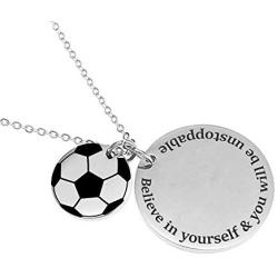 MIAOGIFT Soccer Athletes Stainless Steel Sports Pendant Necklace for Teens Girl Boys Men Inspirational Jewelry Verse Quote GIF Believe in Yourself You Will Be Unstoppable Charm