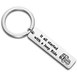 FUTOP Jeep Lover Gift It All Started with a Jeep Ride Keychain Jeep Girl Jewelry Gift for Boyfriend,Girlfriend
